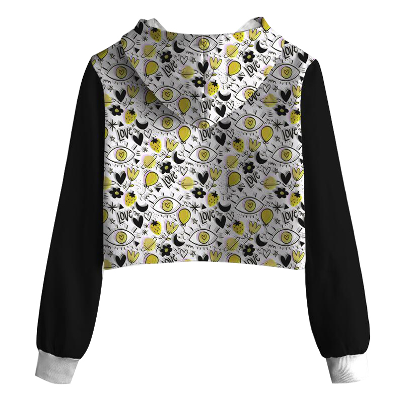 Contrast Patchwork Printed Crop Hoodies